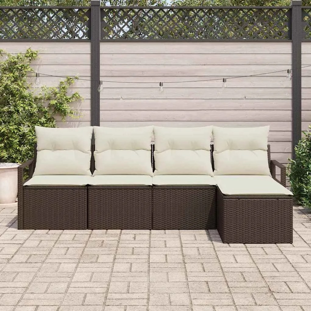 Conjunto de Sofá de Jardim 5 Peças com Almofadas Marrom