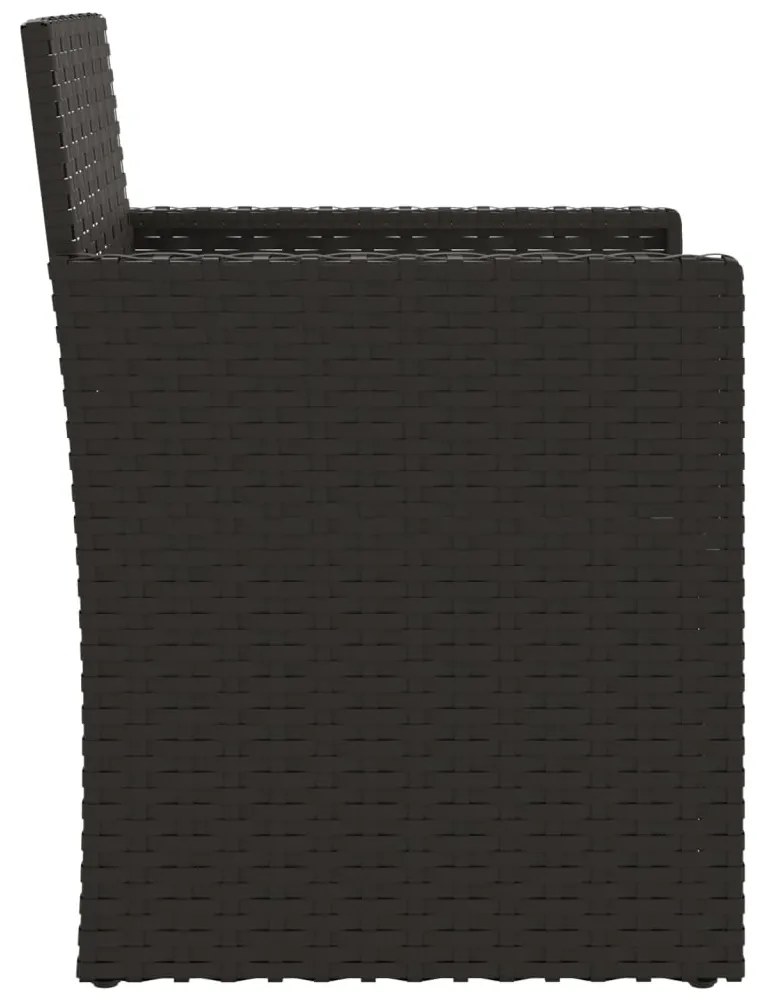 3 pcs conjunto sofás de exterior com almofadões vime PE preto