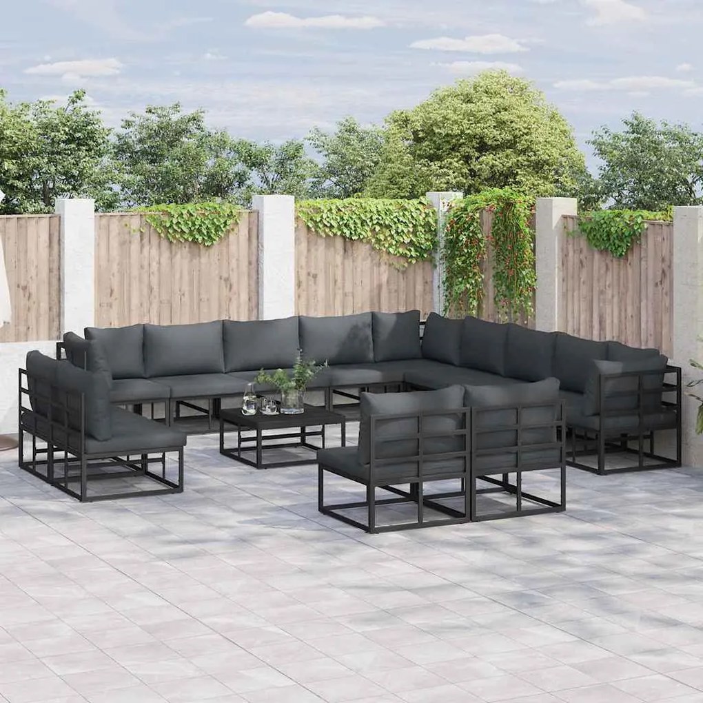 vidaXL Conjunto de Sofá de Jardim 13 pcs Preto 353 x 353 x 71 cm