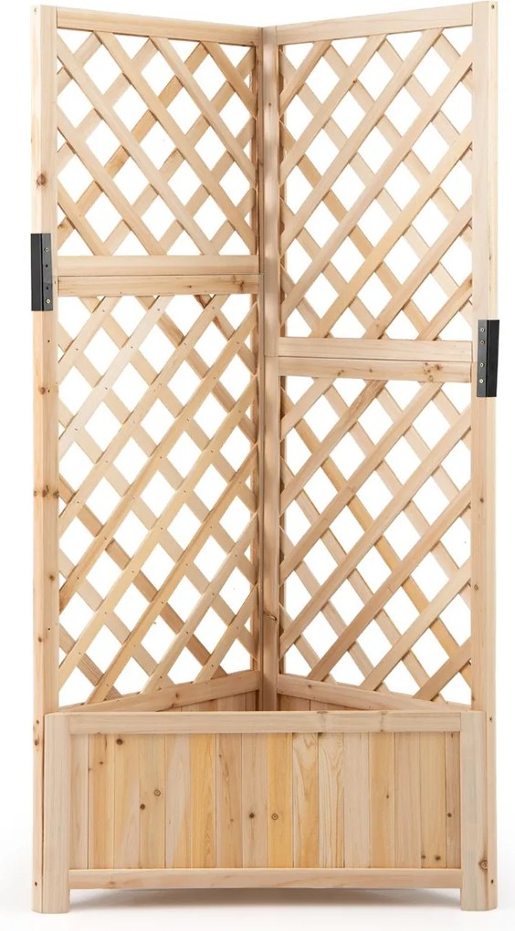 Floreira de jardim 55 x 55 x 140 cm elevada de canto com treliça para trepar com orifícios de drenagem para plantas natural