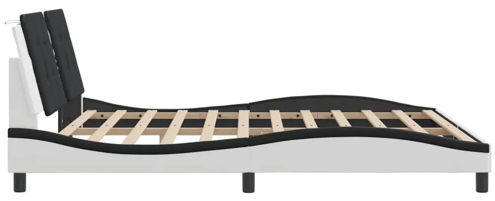 Estrutura cama c/ luzes LED 180x200cm couro artif. branco/preto