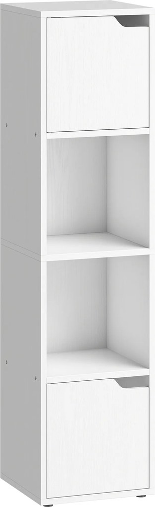 HOMCOM Estante para Livros com 2 Portas Estante Estreita de 4 Níveis com 2 Prateleiras Abertas 30x29x119 cm Branco | Aosom Portugal
