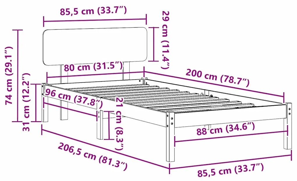 Estrado de Cama com Cabeceira Branco 80 x 200 cm em Madeira de Pinho S