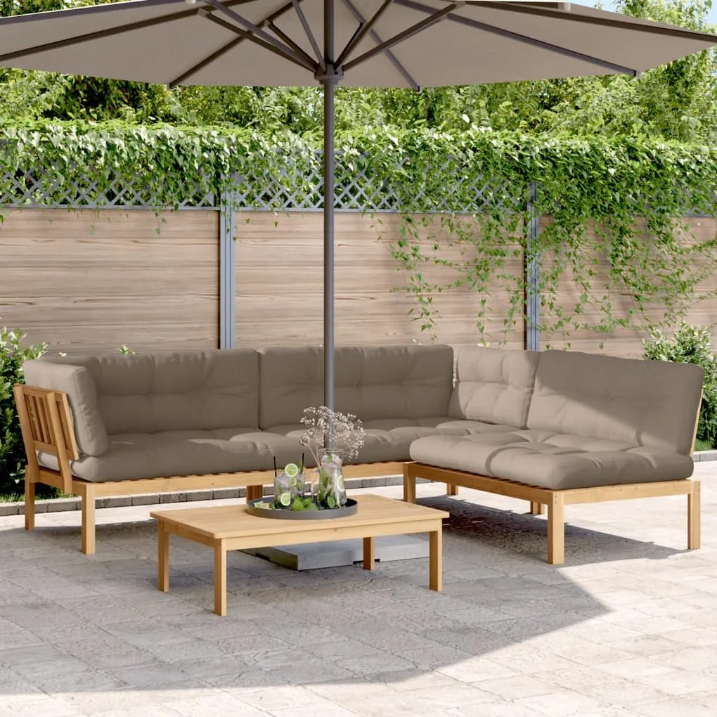 vidaXL 4 pcs móveis de paletes p/ jardim c/ almofadões acácia maciça