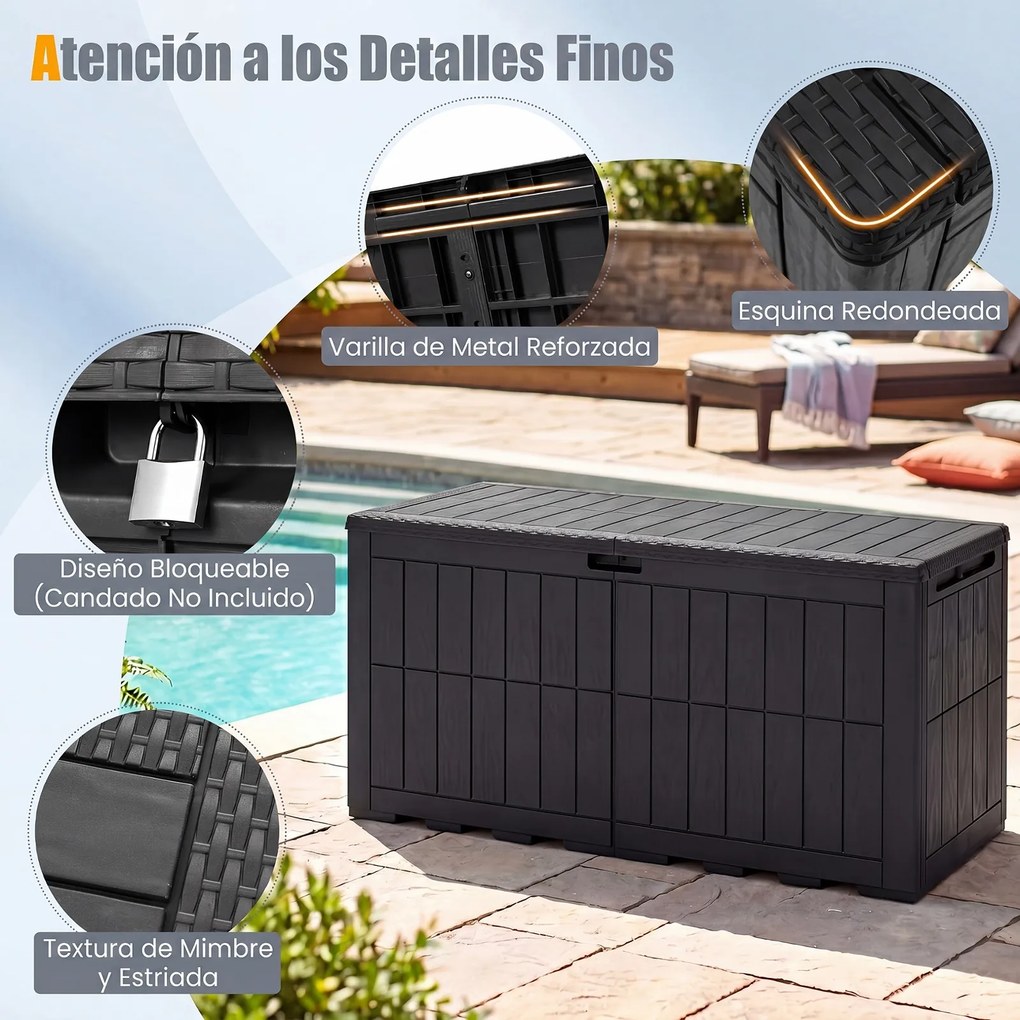 Baú de Arrumação de Exterior, 132 x 61 x 65 cm, Capacidade de 455 L, Preto