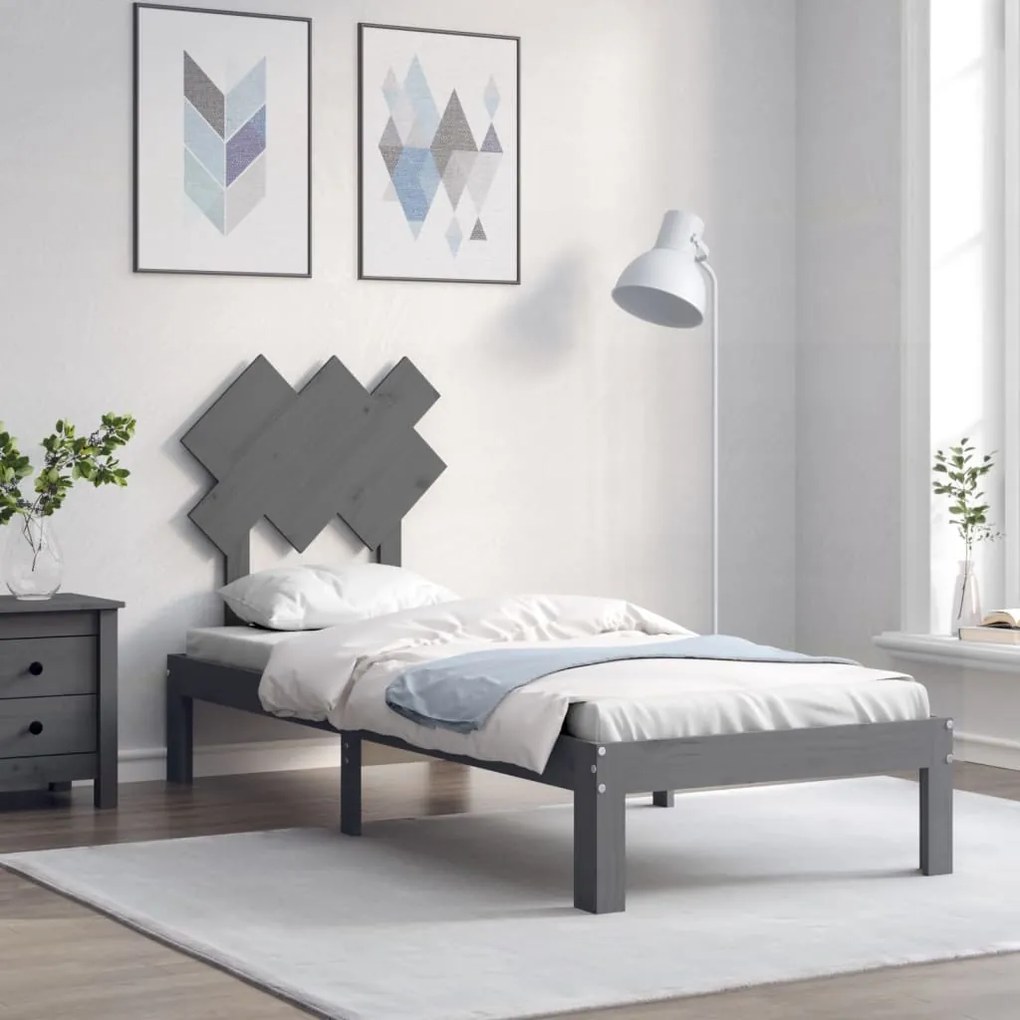 vidaXL Estrutura cama de solteiro c/ cabeceira madeira maciça cinzento