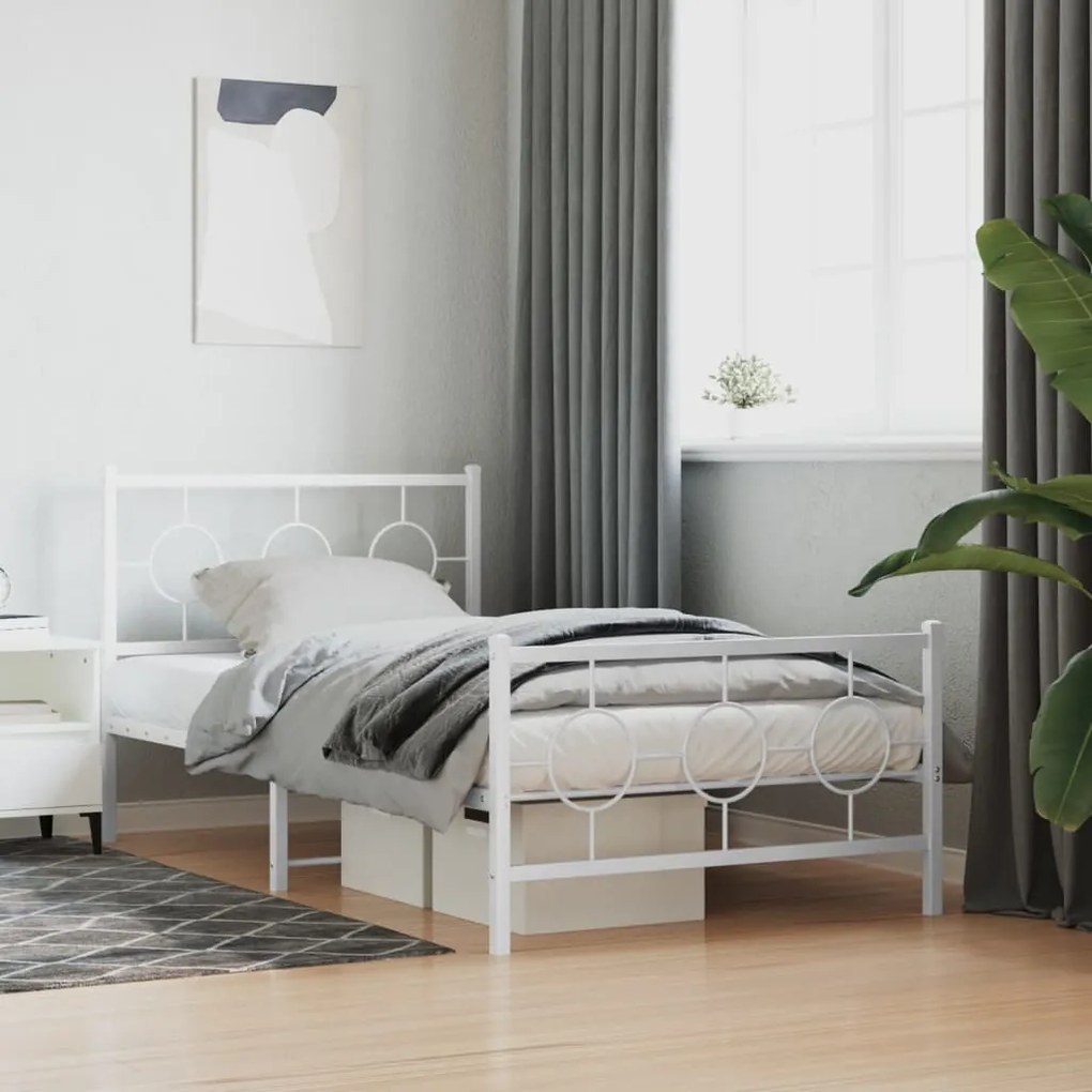 Estrutura de cama com cabeceira e pés 100x200 cm metal branco