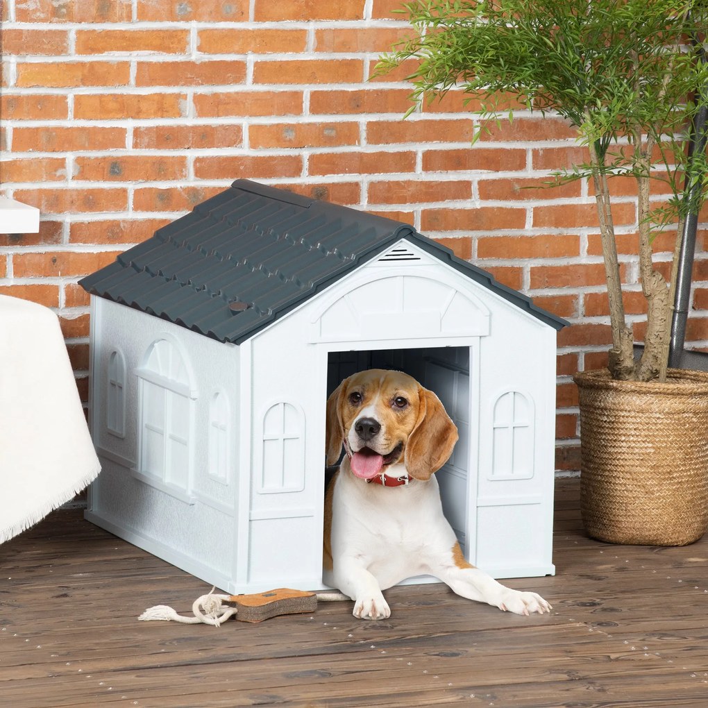 PawHut Casa para Cães 65x75,7x63 cm Casa para Cães com Janelas e Teto