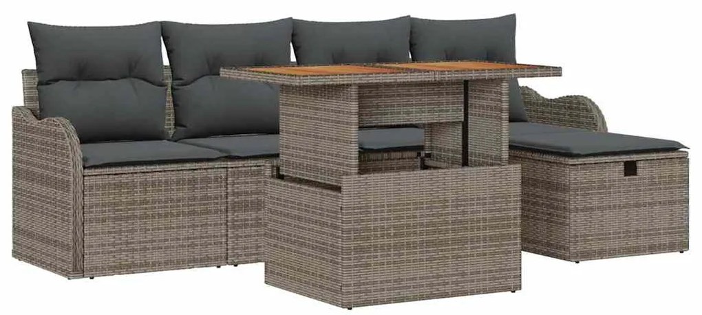 Conjunto de Sofá de Jardim com 6 Peças e Almofadas Cinza em Rattan Sin