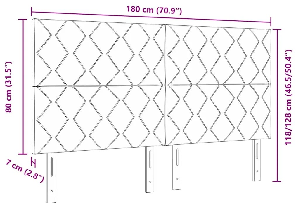Cabeceira LED vidaXL Design Blocos em Diamante Cinza Claro 180 cm Teci