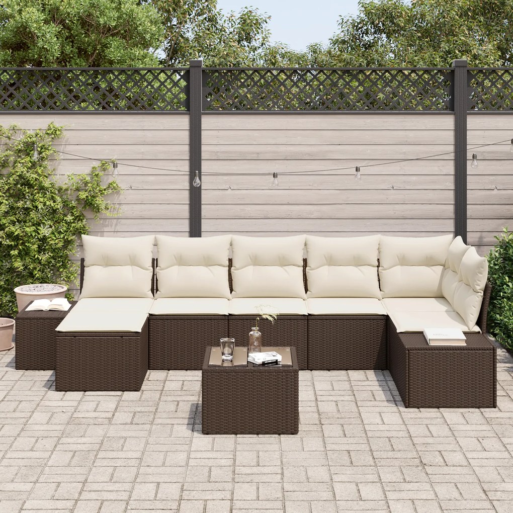 Conjunto de Sofá de Jardim de 7 Peças com Almofadas Rattan Polipropile