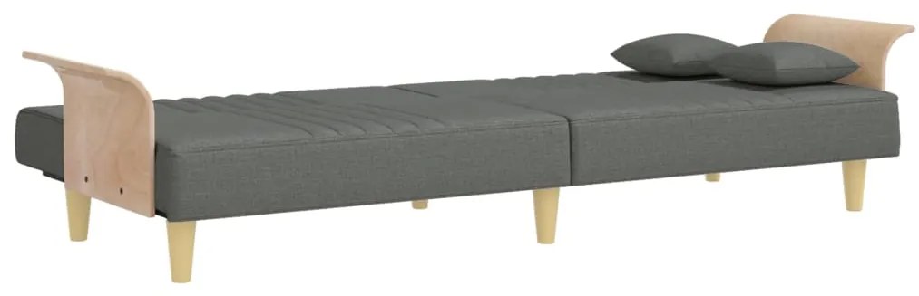 Sofá-cama com apoio de braços tecido cinzento-escuro