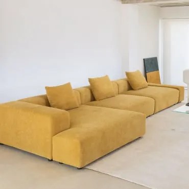 Sofá Modular Chaise Longue De Canto Esquerdo De 3 Peças (↔︎375 Cm) Bruna Tecido Chenille Mostarda - Sklum