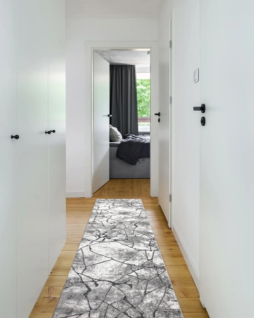 Passadeira moderno COZY 8873 Cracks, concreto rachado - Structural dois níveis de lã cinza escuro