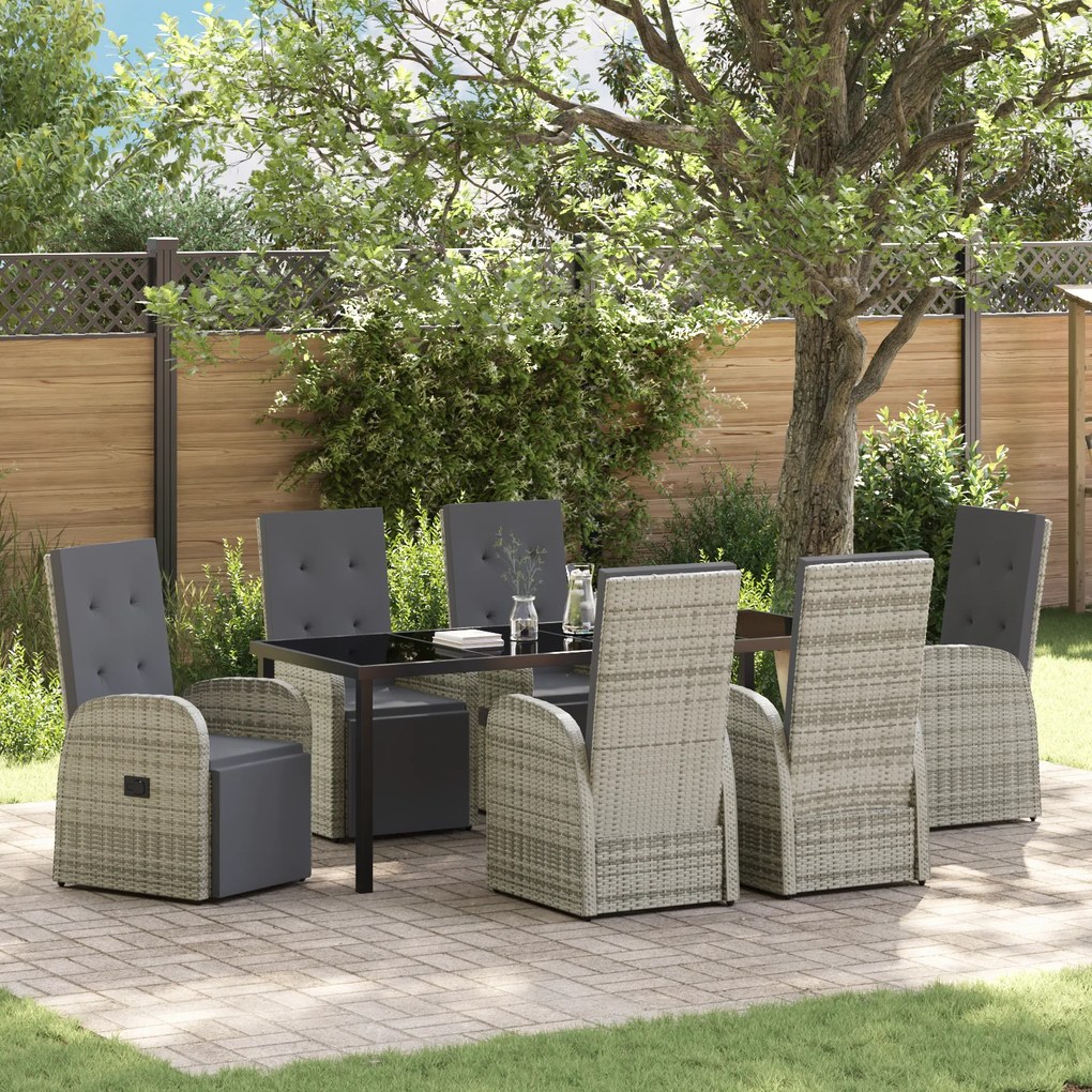 vidaXL Conjunto de Jantar de Jardim 7 Peças com Almofadas Cinza Rattan Poliéster