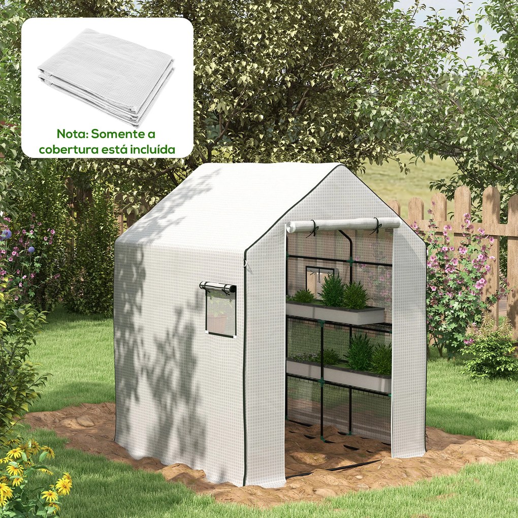 Cobertura de Substituição para Estufa 140x143x190 cm (NÃO INCLUIDA) com Janela Porta Anti-UV Proteção de Plantas para Jardim Branco