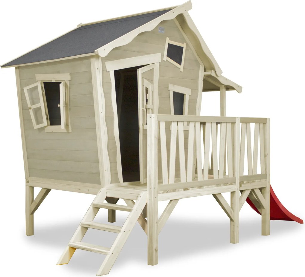 Casa de brincar exterior para crianças Crooky 350 em madeira - cinza-bege