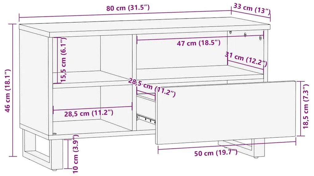 Armário de TV - 80x33,5x46 cm, Feito de Madeira Sólida e MDF.