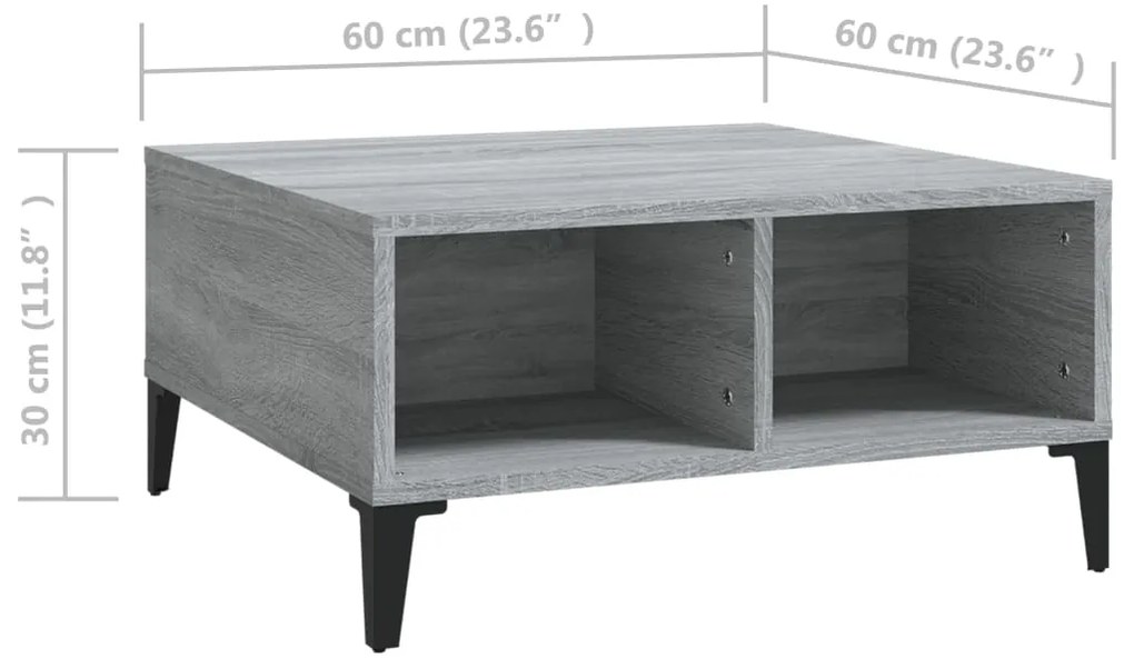Mesa de centro 60x60x30 cm contraplacado cor sonoma cinzento