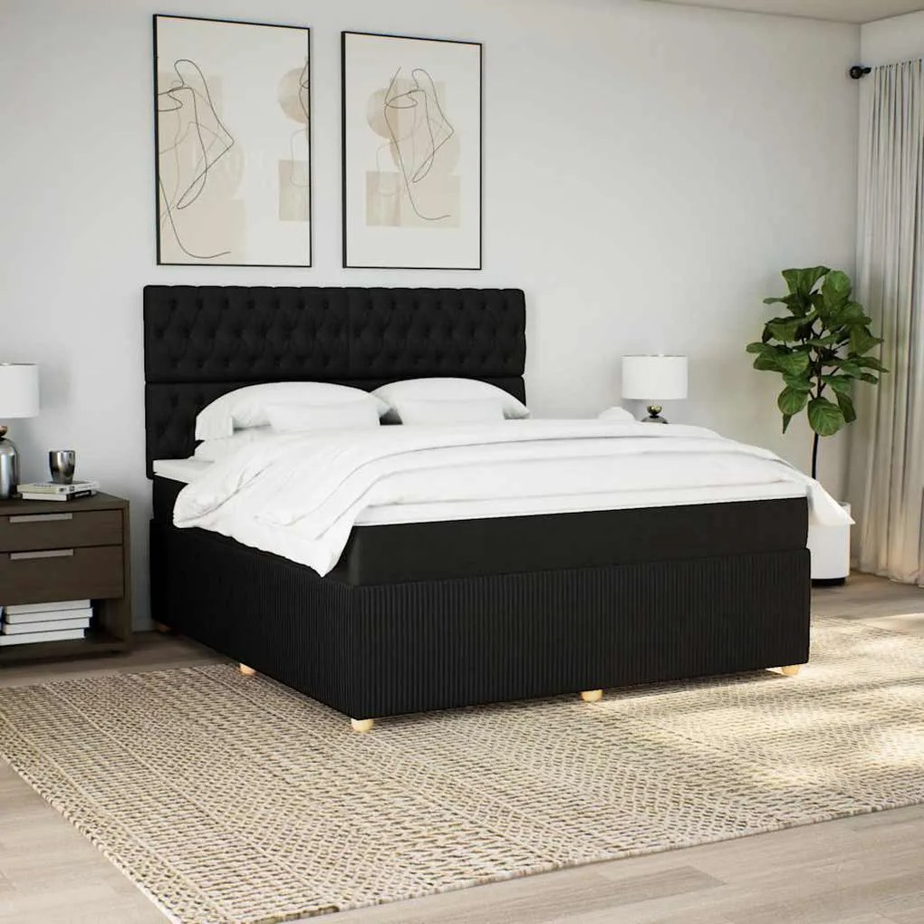 vidaXL Cama com molas/colchão 180x200 cm tecido preto
