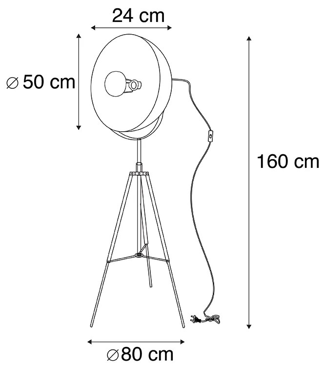 Candeeiro de pé inteligente industrial tripé preto incl. WiFi A60 - Magna 50 Eglip