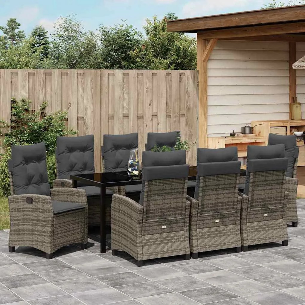 Conjunto de Jantar de Jardim com 9 Peças e Almofadas - Rattan Poliéste