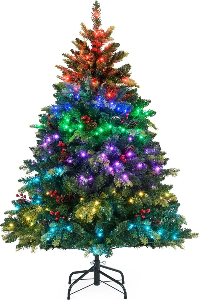 Árvore de Natal artificial pré-iluminada de 150 cm com comando remoto 250 luzes RGB multicoloridas controladas por APP 584 pontas de ramos Verde