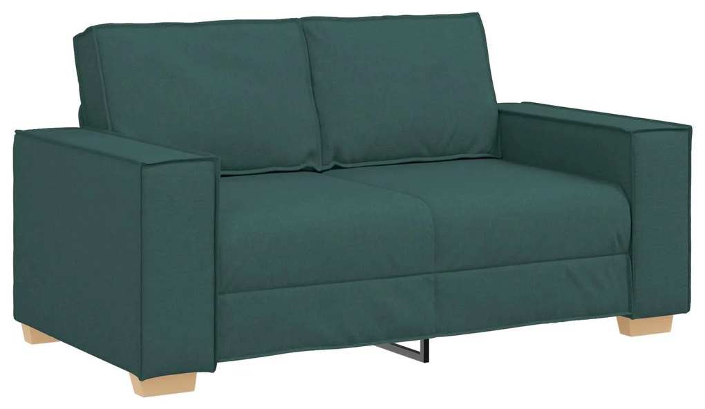Conjunto de Sofá de 3 Peças com Almofadas em Tecido Verde Escuro