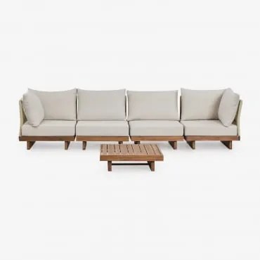 Conjunto De Sofá Modular Dailin De 4 Peças Com 2 Poltronas De Canto E Mesa De Centro Em Madeira De Acácia Castanho Acácia - Sklum