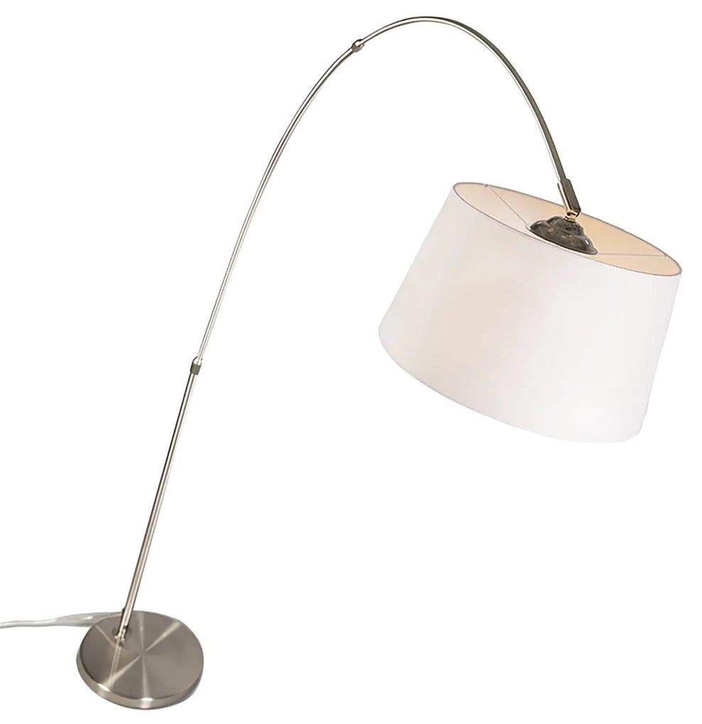 Candeeiro de Arco Inteligente Aço com Abajur de Tecido Branco incl. Wifi A60 - Arc Basic Moderno