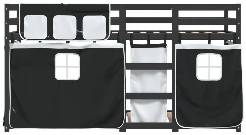Beliche com cortinas 90x200 cm pinho maciço branco e preto