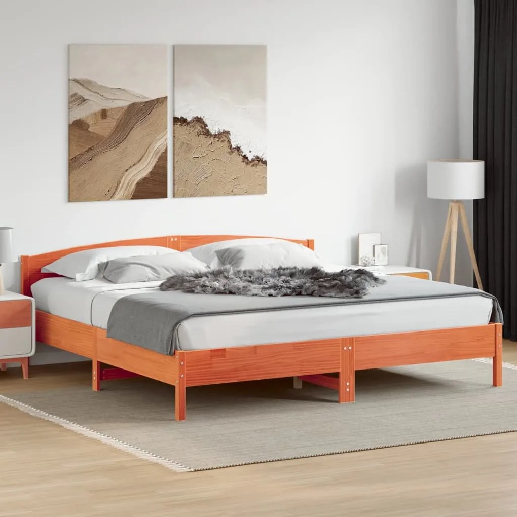 Cama sem colchão 180x200 cm pinho maciço castanho-mel