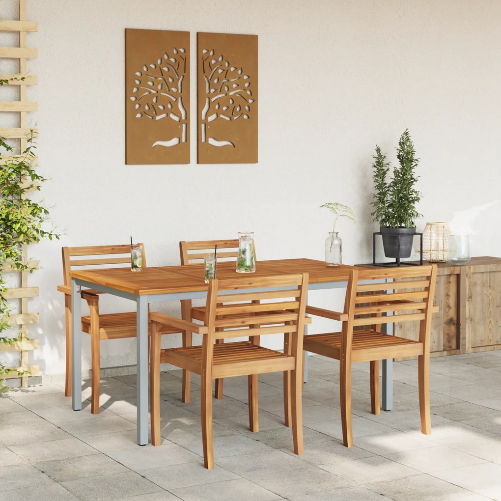 Mesa de Jardim vidaXL 150x90x75 cm em Madeira de Acácia Sólida e Metal