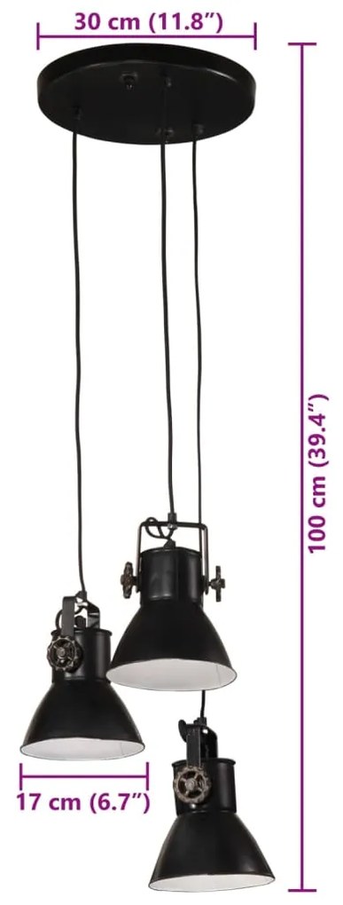 Candeeiro suspenso 25 W 30x30x100 cm E27 preto