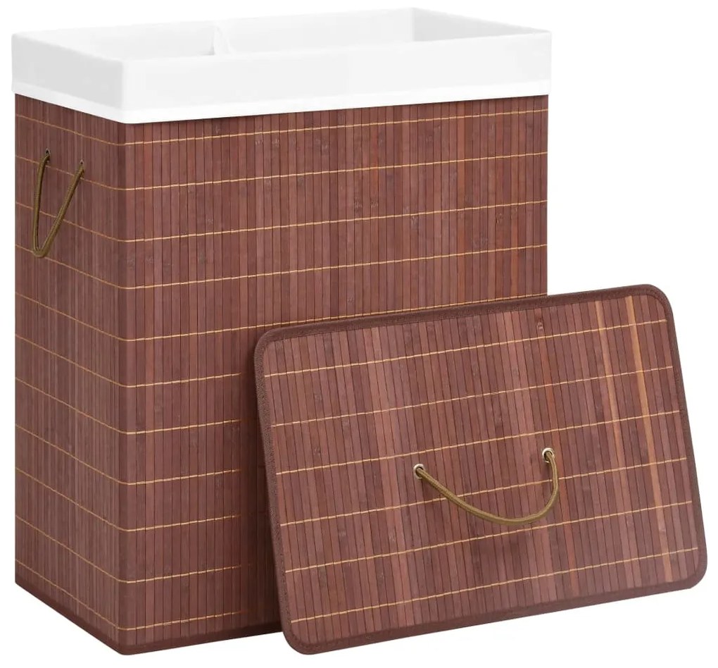 Cesto para roupa suja c/ 2 secções 100 L bambu castanho