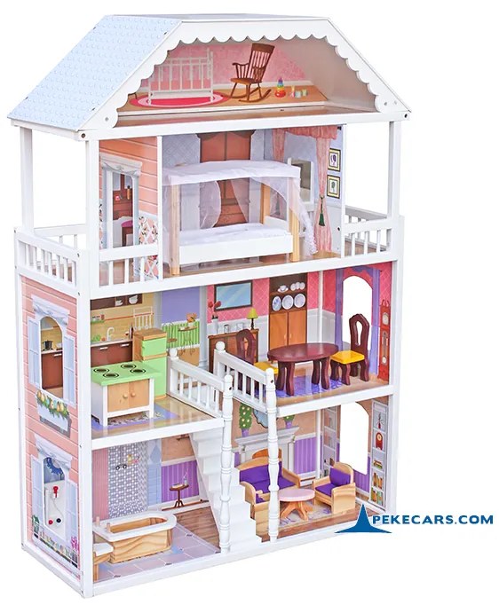 Casa de bonecas infantil campestre com luzes e acessórios