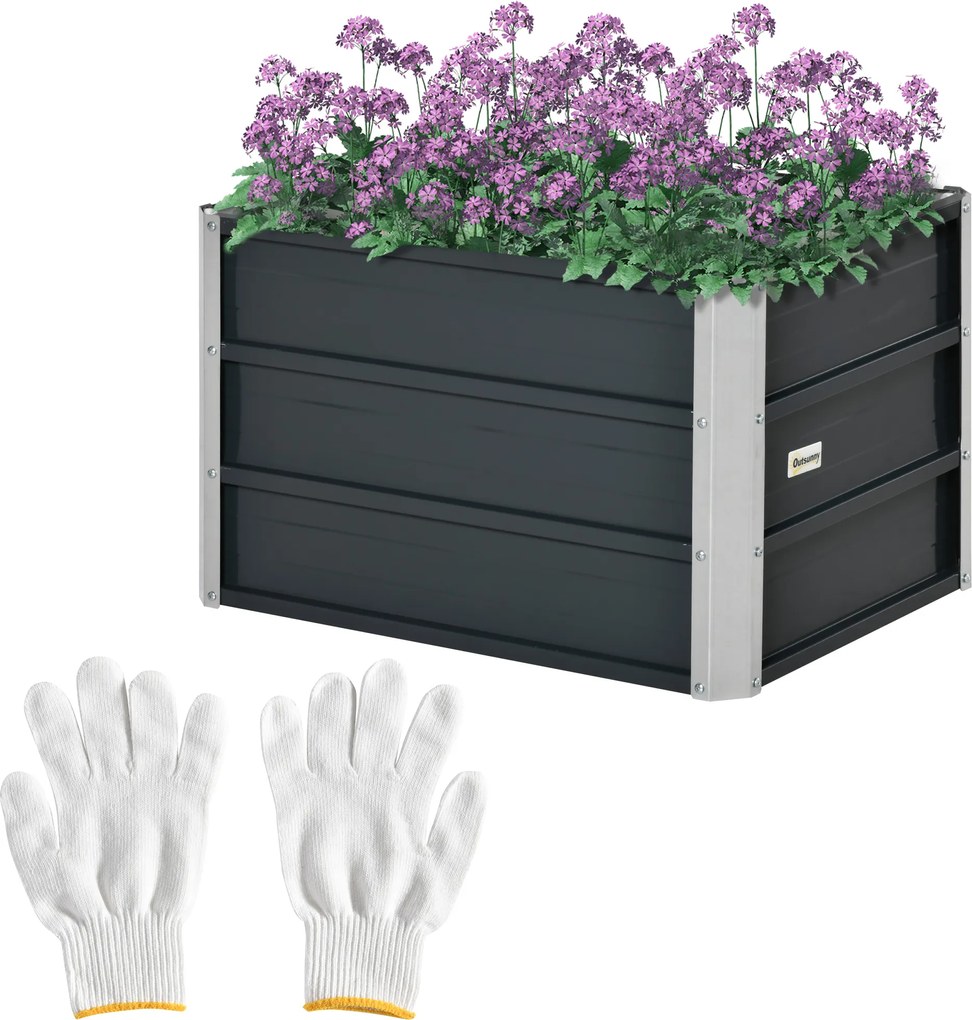 Floreira quadrada, elevado em aço galvanizado, fundo aberto, design extra profundo, 66 x 47 x 40 cm, cinzento escuro