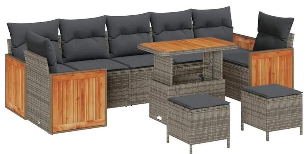 Conjunto de Sofá de Jardim de 10 Peças com Almofadas Cinza Rattan Poli