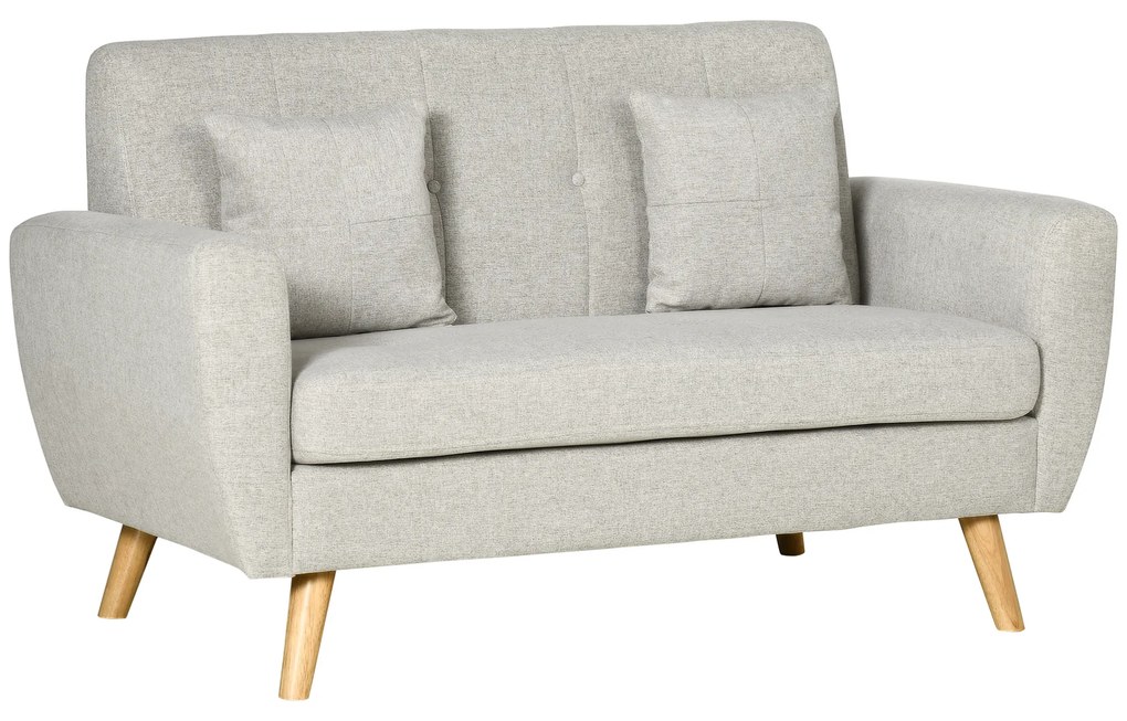 HOMCOM Sofá de 2 Lugares Estofado em Linho Sintético Sofá Moderno de Sala de Estar com 2 Almofadas Amovíveis Apoio para os Braços e Pés de Madeira 149x76,5x86cm Creme
