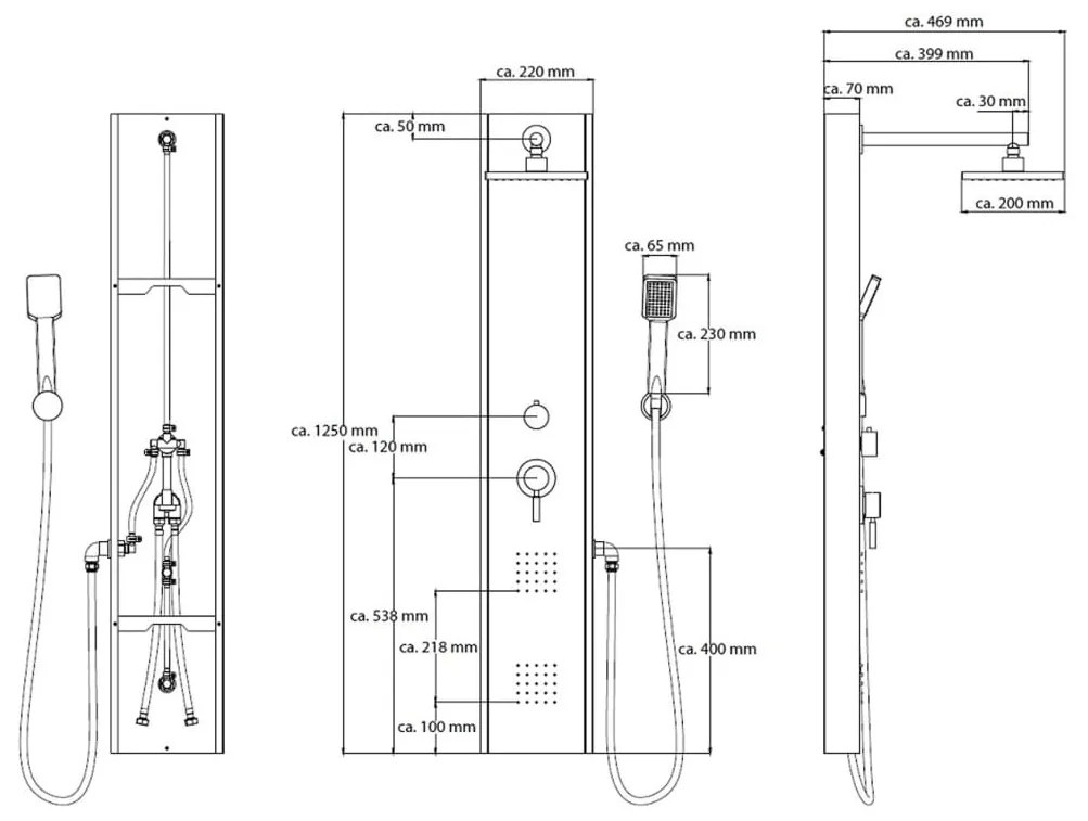 SCHÜTTE Painel de duche misturadora manípulo único TAHITI aço inox.