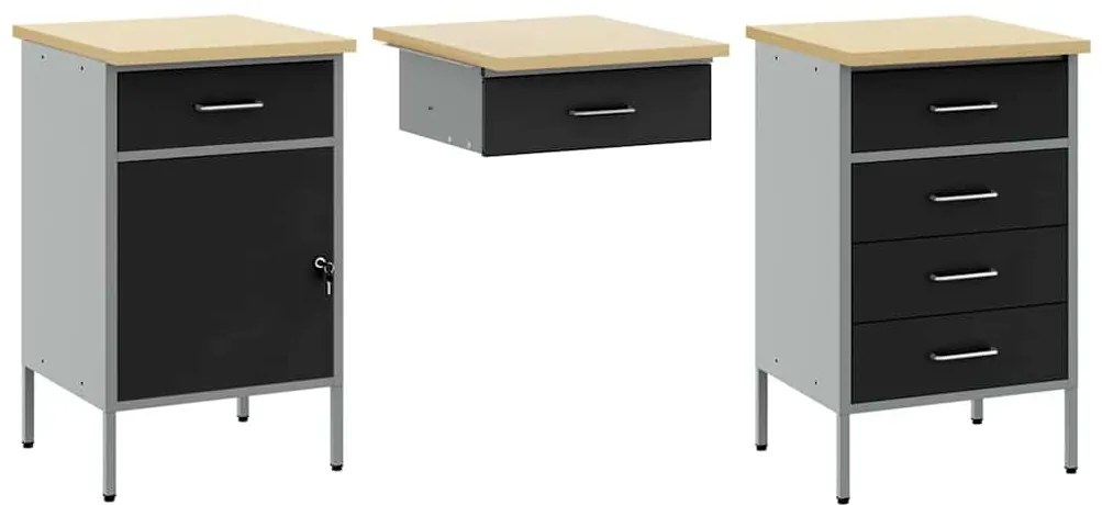 Conjunto de Mesa e Armário de Trabalho VidaXL 3 Peças Preto em Madeira