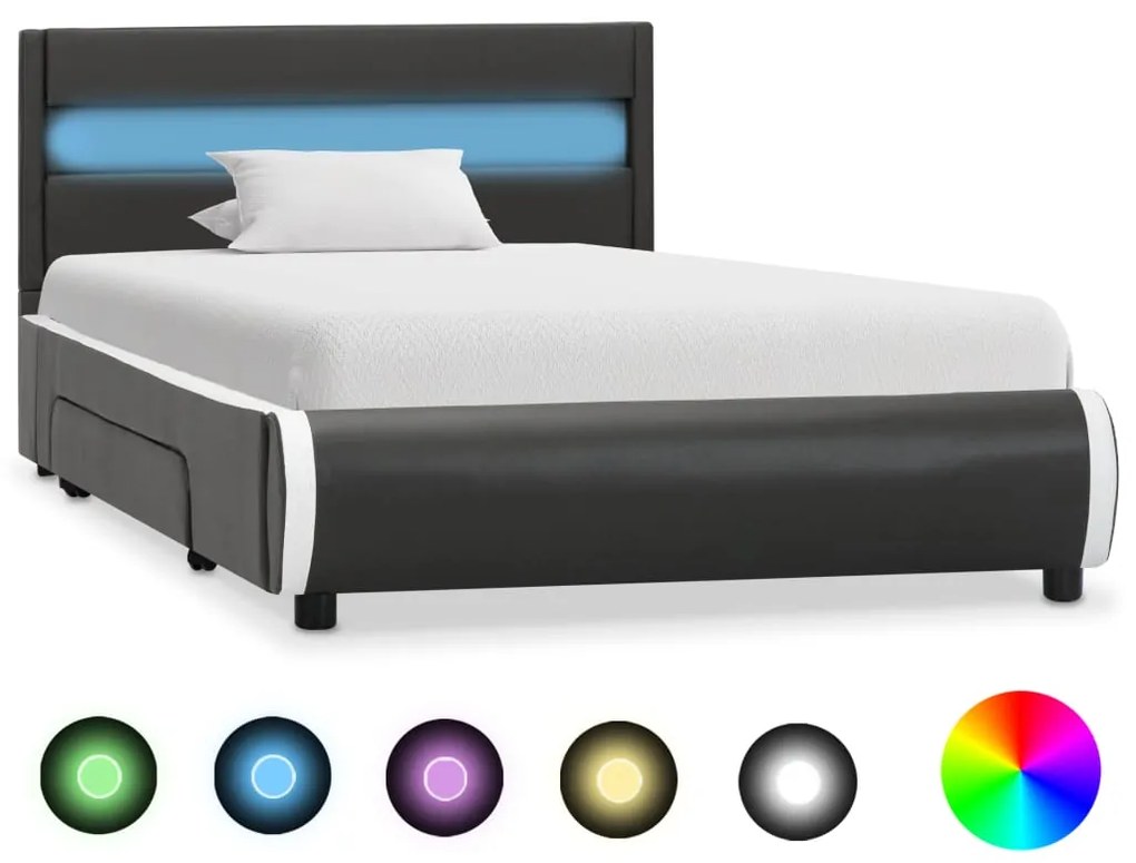 Estrutura de cama c/ LED 90x200 cm couro artificial antracite