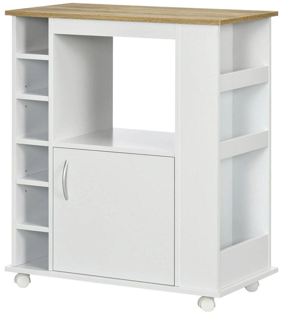 HOMCOM Móvel Auxiliar de Cozinha com Rodas com Porta Compartimentos de Armazenamento de Estilo Moderno 75x39,5x88cm Branco e Carvalho | Aosom Portugal