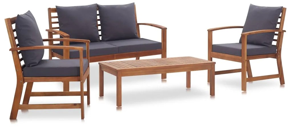 4 pcs conjunto lounge de jardim c/ almofadões acácia maciça
