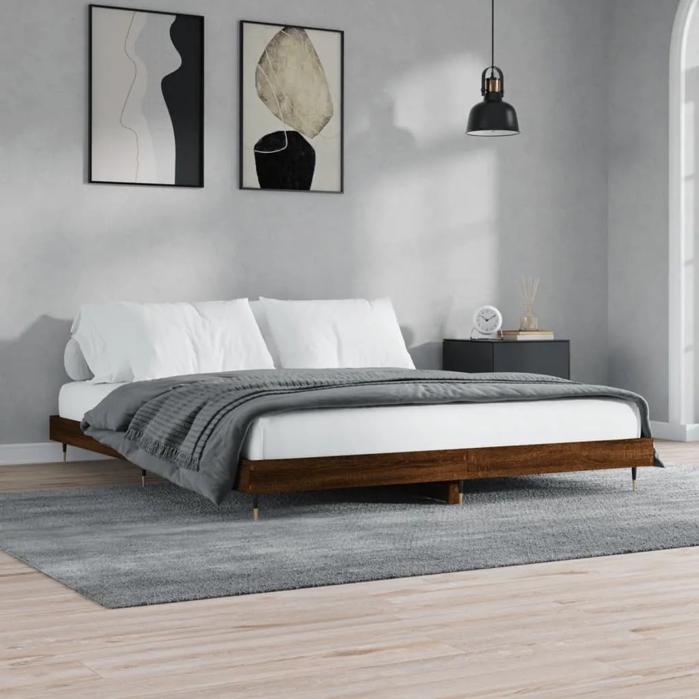 Estrutura cama s/ colchão derivados madeira carvalho castanho