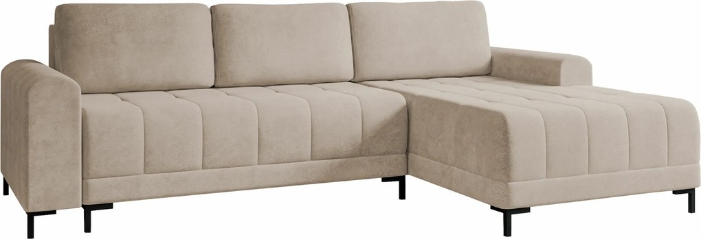 Sofá de canto Stonecrest 100, Cama com arrumação, 258x168x92cm, 122 kg, Pernas: Metal