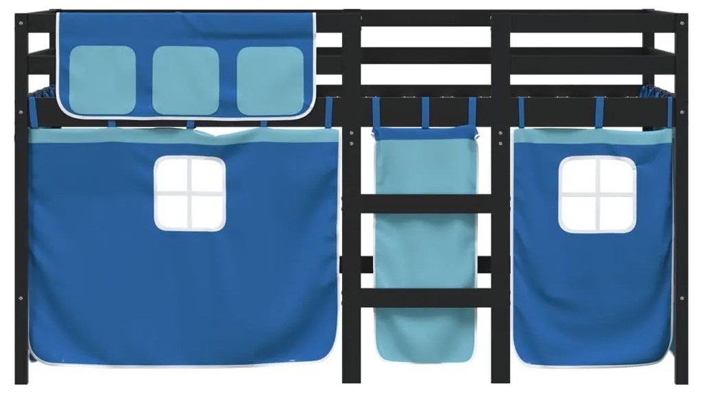 Cama alta p/ criança c/ cortinas 90x190 cm pinho maciço azul