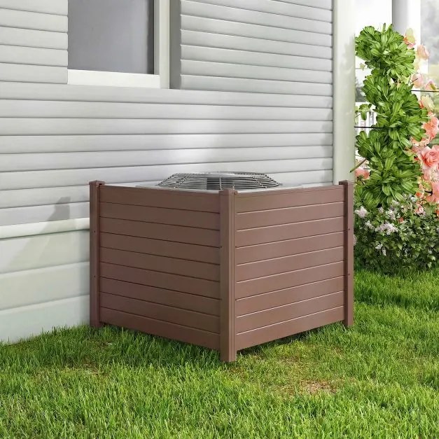 Conjunto de 2 painéis de privacidade 122 x 95 cm para exterior com estacas metálicas, em formato reto ou em L; cobertura para caixote do lixo, Castanh