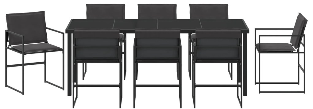 Conjunto de Jantar de 9 Peças para Jardim com Almofadas Preto Textilen