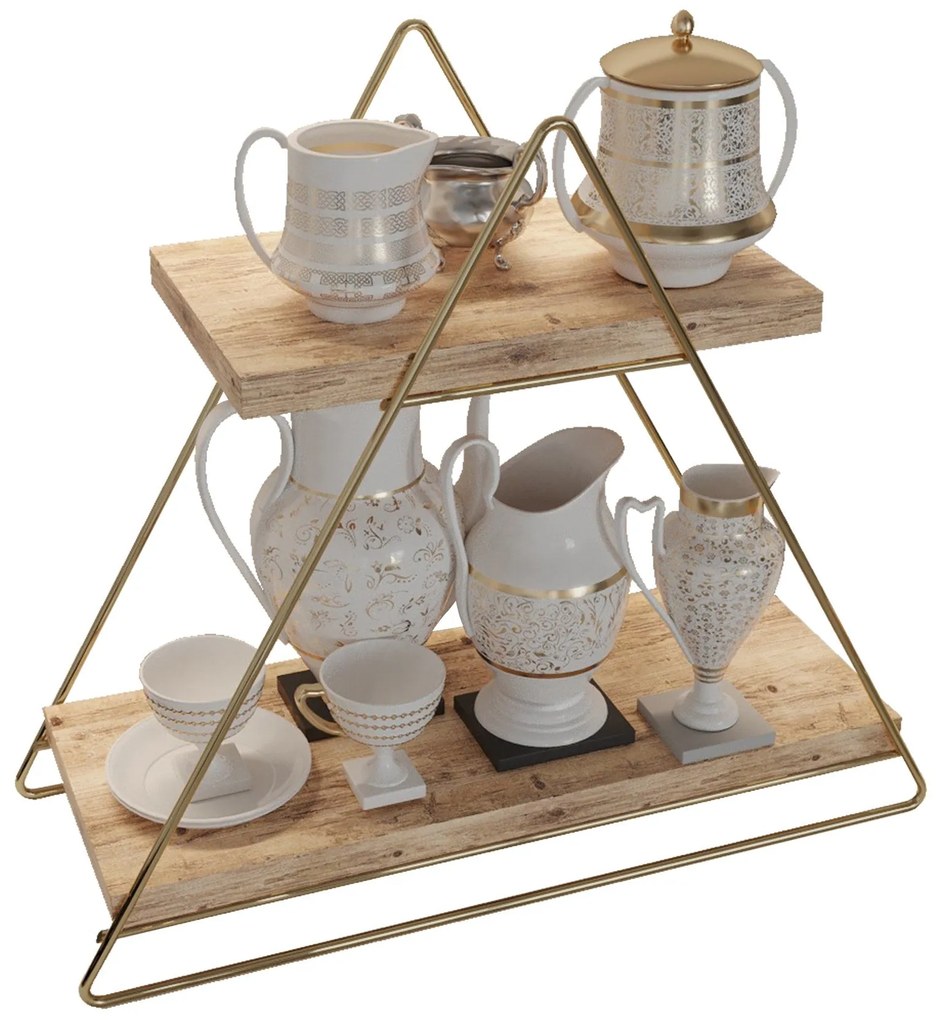 Prateleira Masa Servis Rafı – Dourado e Castanho – 38x16x42 cm | Tribo